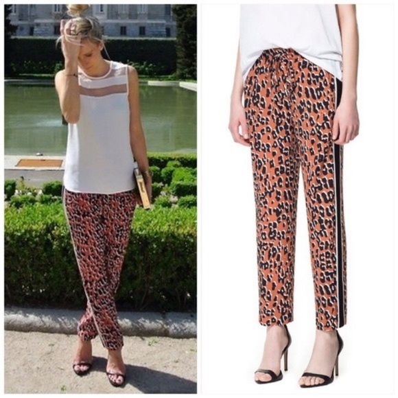 black trousers with leopard print stripe